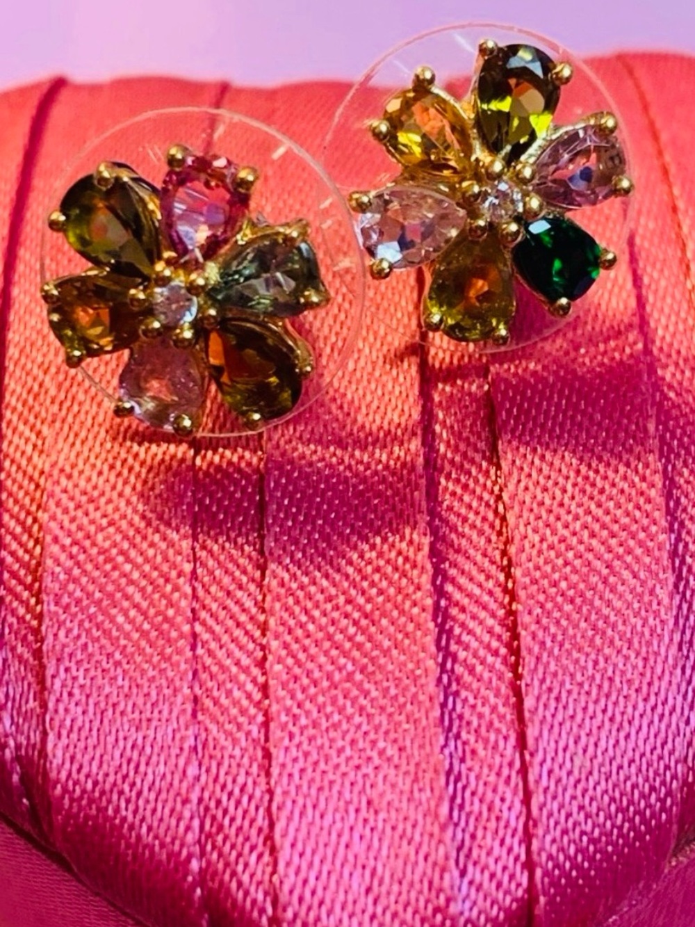 New Genuine colorful tourmaline gold gf earrings studs - Picture 8 of 11